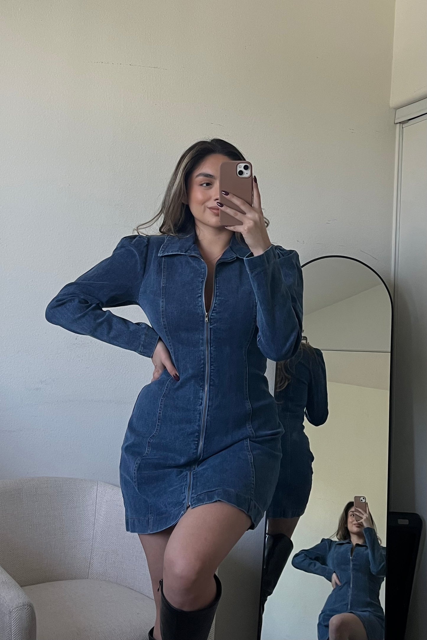 Renewed Long Sleeve Denim Dress