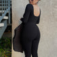 Desnuda Long Sleeve Flared Ribbed Jumpsuit