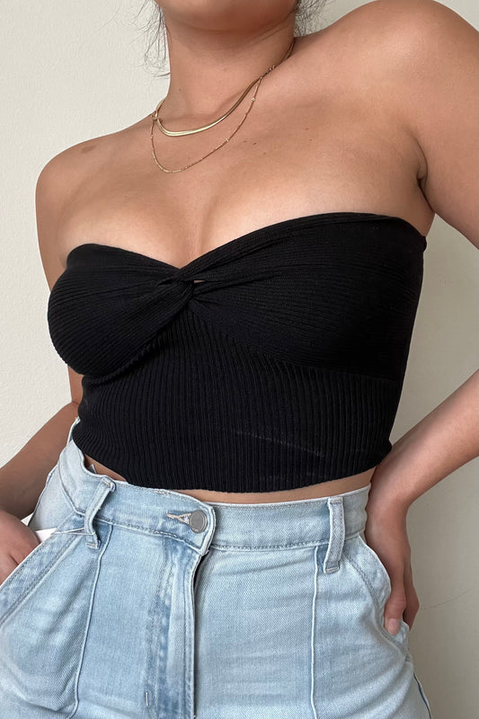 Desnuda Strapless Twist  Crop Top-Black