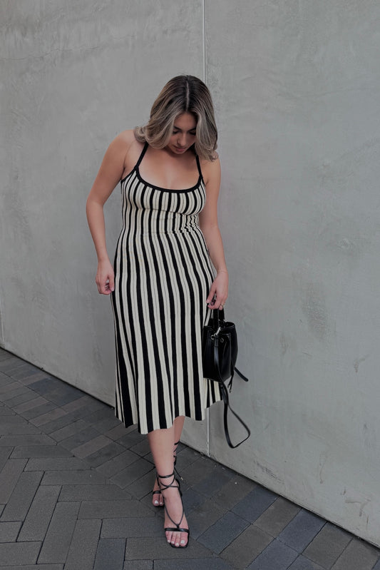 Old Money Stripped Knit Midi Dress