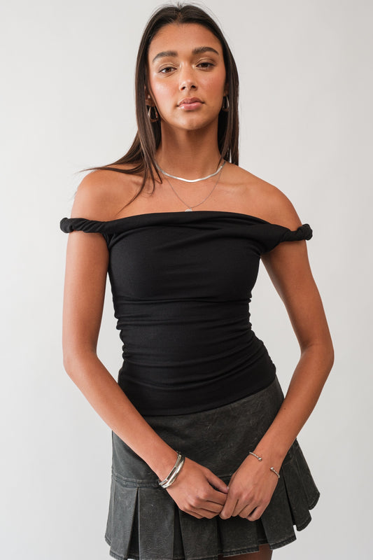 Off The Hook Twisted Off-The-Shoulder Top-Black